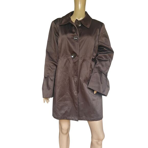 Apt. 9 Brown Swing/Car Coat – Bell Sleeves, Quilted Lining | Vintage Y2K/2000s - Picture 1 of 4